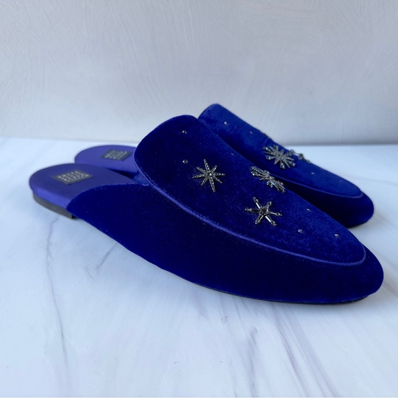 White House Black Market Blaire Star Slides in Ultraviolet Velvet Wm 11 Men’s 9 - Picture 3 of 11